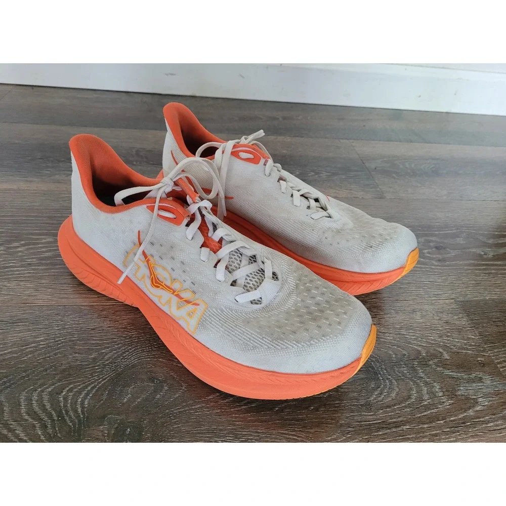 Hoka Mach 6 Mens Running Shoes Size 10.5 White Orange Athletic Sneakers #4